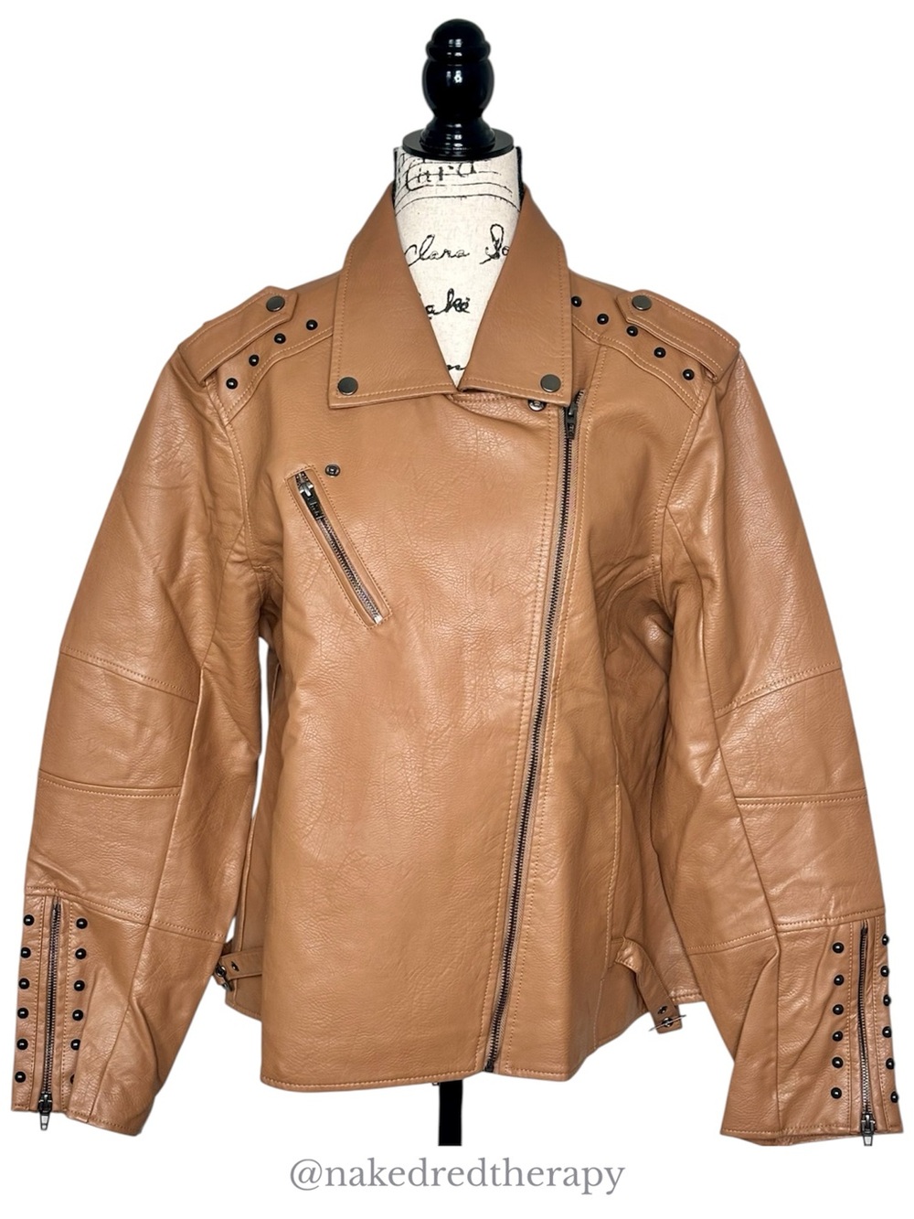 S P Y M | Camel Brown Asymmetrical Leather Moto Jacket | Women Plus Size 2X